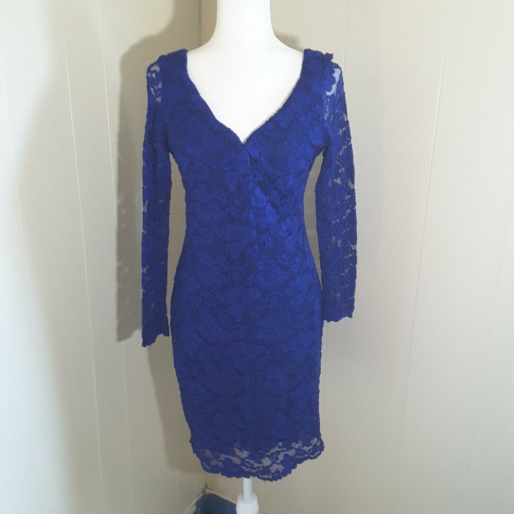 Vintage Women's Blue Lace Party Dress Size 14 Molly Malloy For All That Jazz
